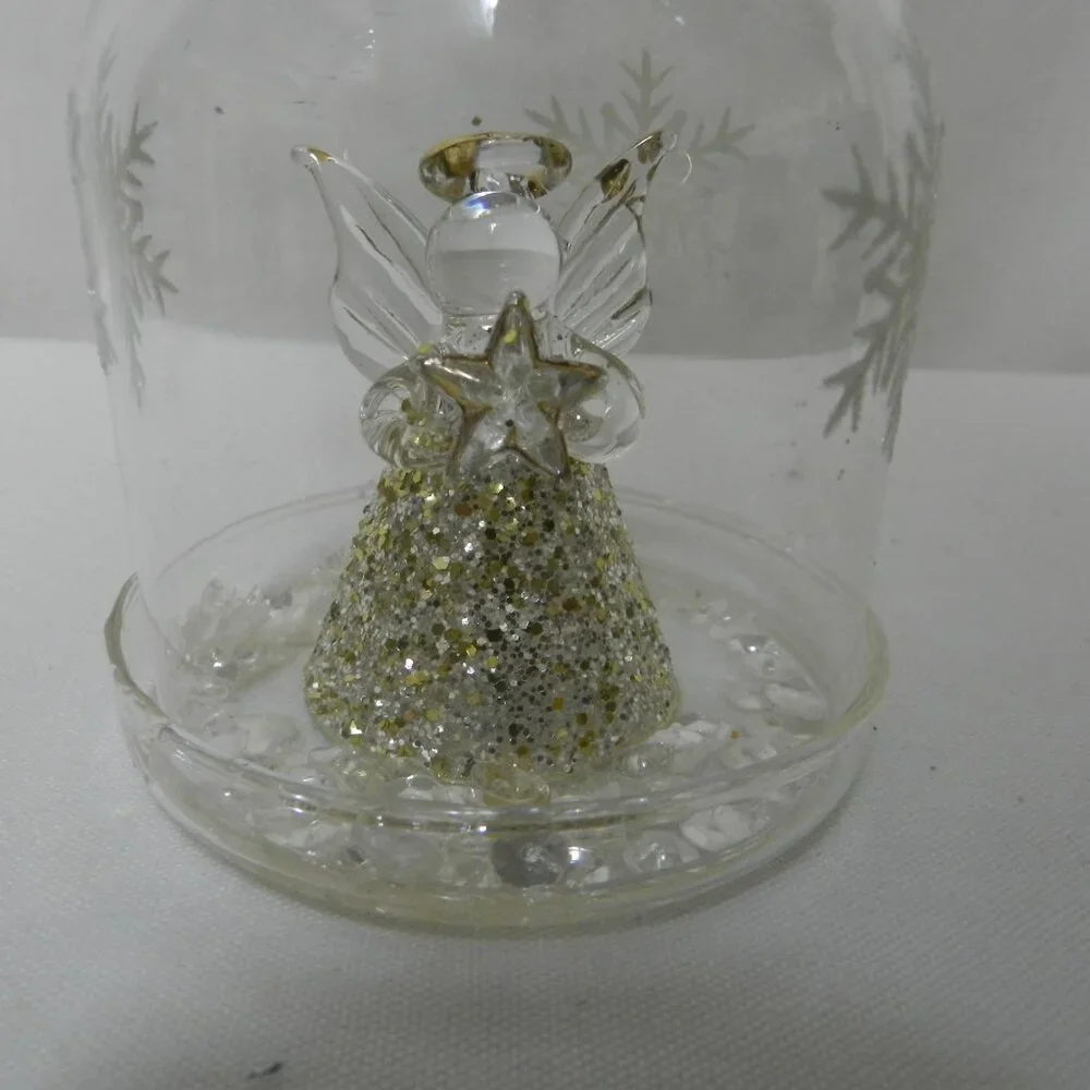 Pier 1 Imports Glass Cloche Angel Christmas Bell Figure Diorama Figurine w/ Box